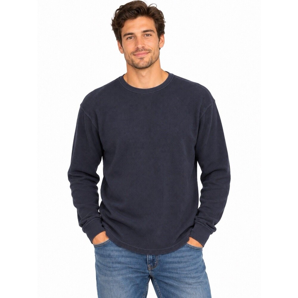 Champs Sports SE Mens Large Thermal Shirt Waffle Knit Long Sleeve Navy Crewneck